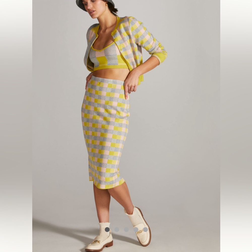 Anthropologie Maeve 2 piece gingham cardigan sweater skirt set